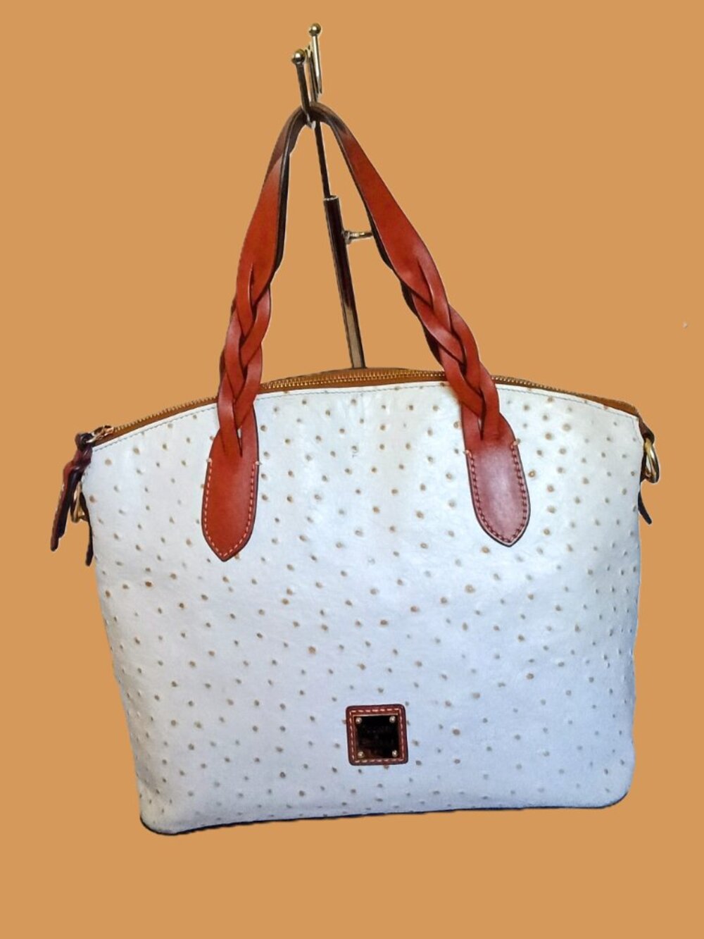 Dooney & Bourke Cream Tote with Brown Braided Handles
